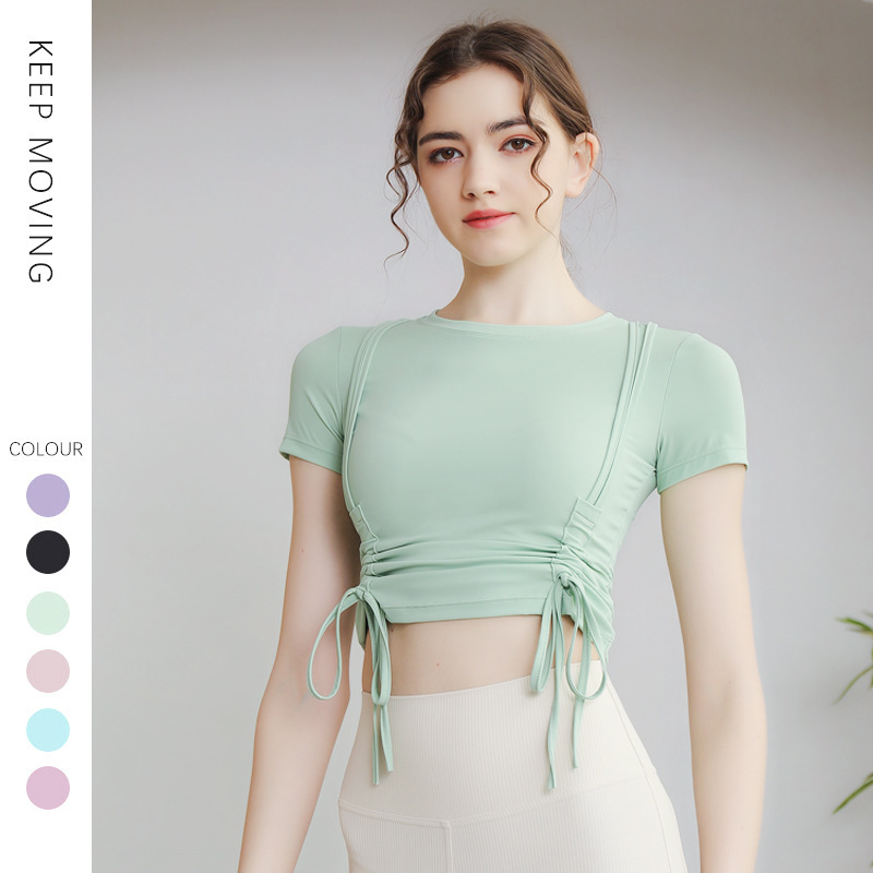 レディース ヨガ フィットネス 半袖スポーツTシャツ