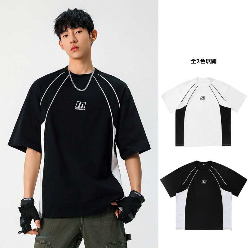 スポーツTシャツ 男性用配色切替半袖運動着全2色展開