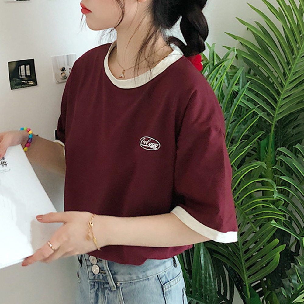韓国風バイカラー半袖スポーツTシャツ