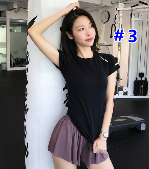 スポーツTシャツ 夏用速乾半袖スポーツシャツ ヨガウェア トップス