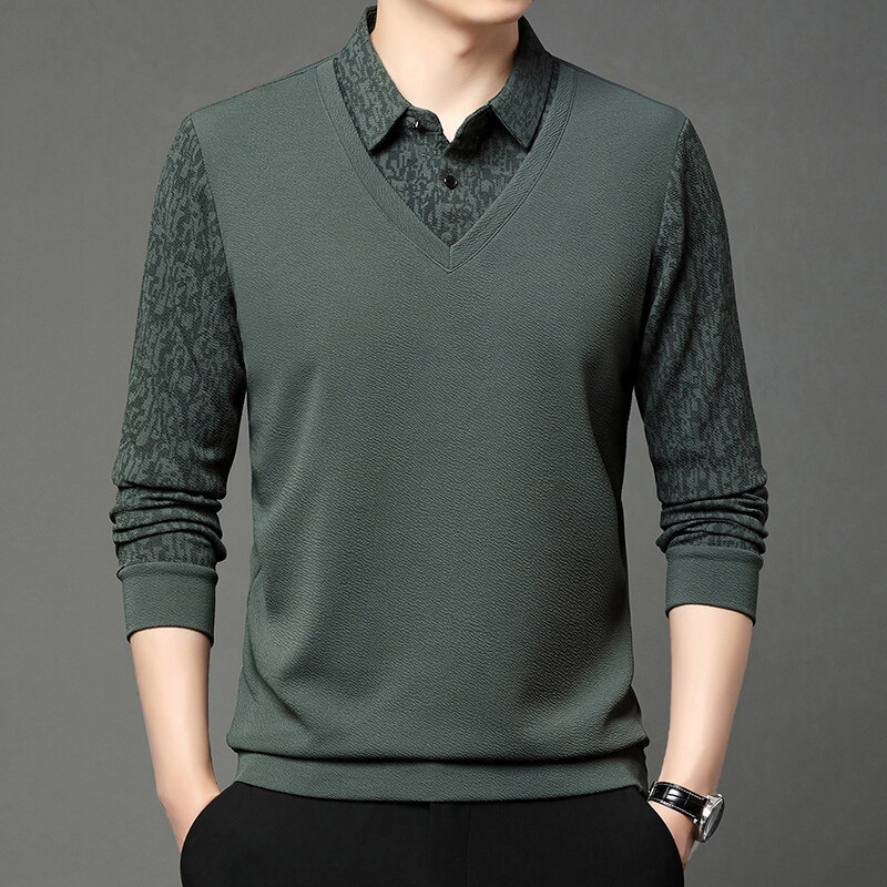 スポーツTシャツ 重ね着風襟付き長袖ゴルフベストシャツ