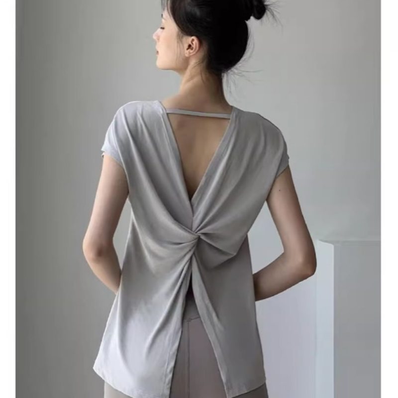 スポーツTシャツ 速乾バックオープン半袖スポーツ上着レディース用