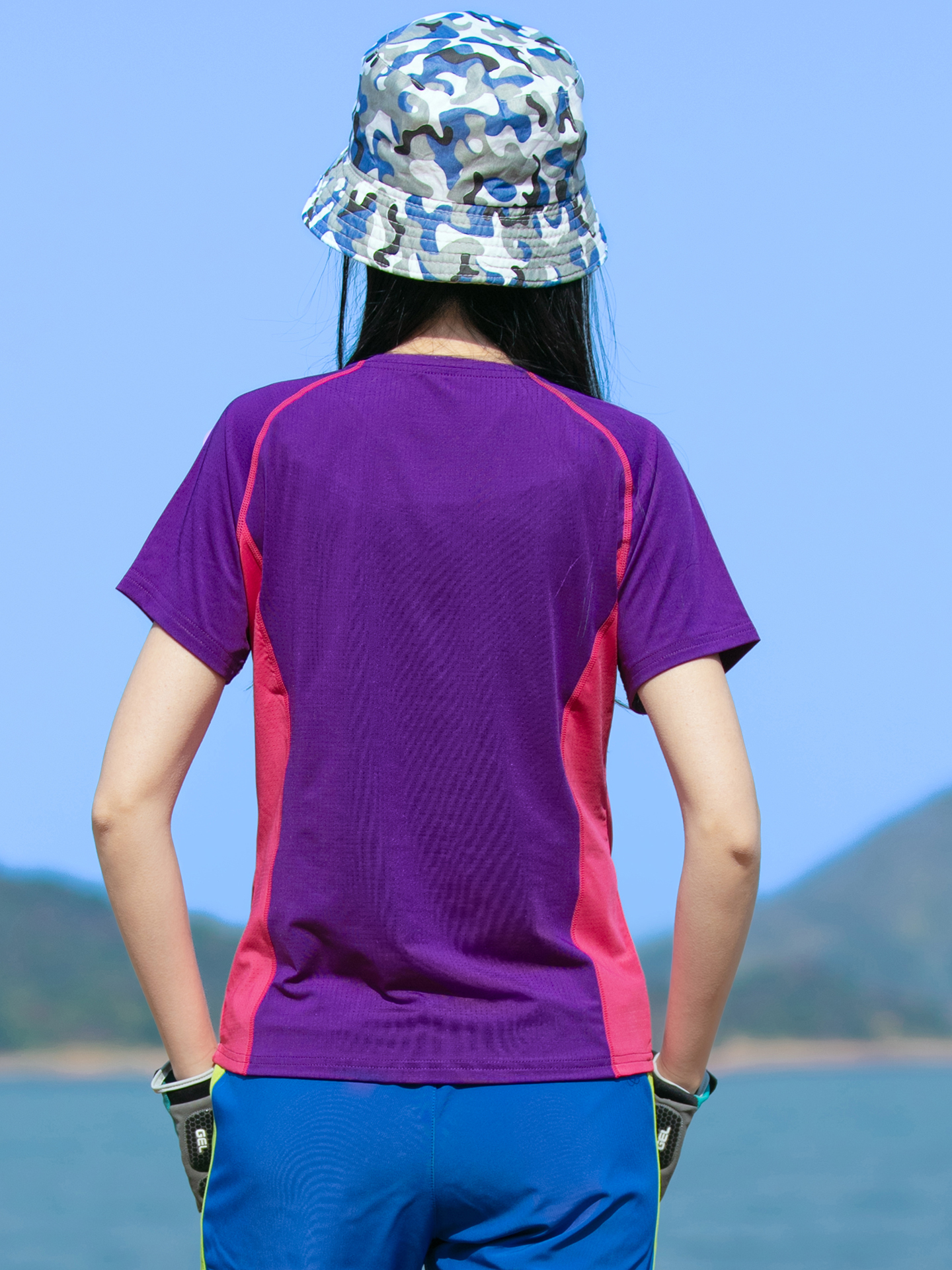 スポーツTシャツ 山岳パノラマ サイドライン速乾シャツ