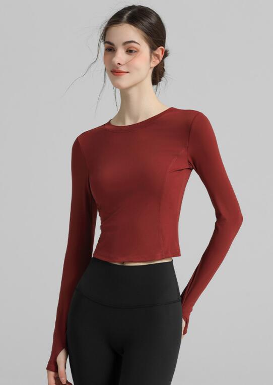 スポーツTシャツ 速乾ストレッチ長袖ヨガトップス背中開き