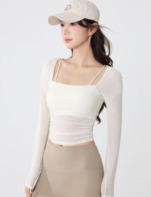 スポーツTシャツ レディース長袖速乾スポーツ服ヨガ運動着