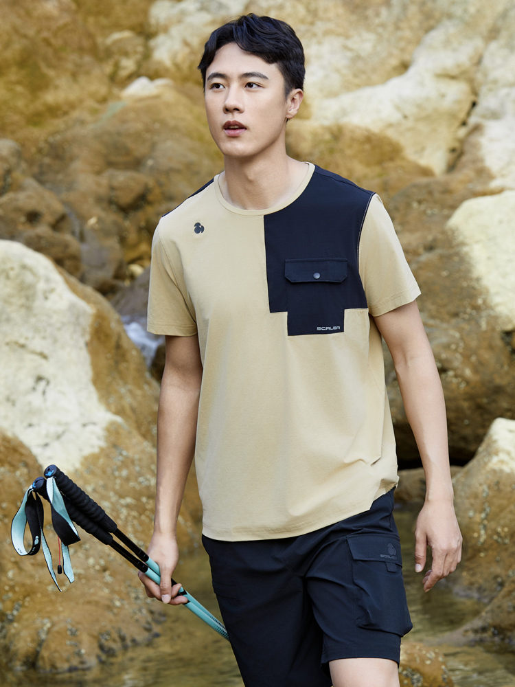 スポーツTシャツ 登山 機能的ポケット付き山岳探検Tシャツ