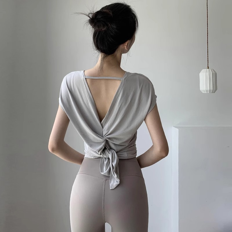 スポーツTシャツ 速乾バックオープン半袖スポーツ上着レディース用