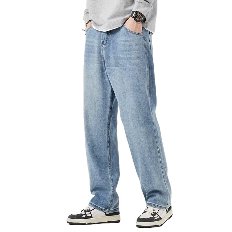 ストレートパンツ ゆったりシルエットウォッシュ加工デニム
