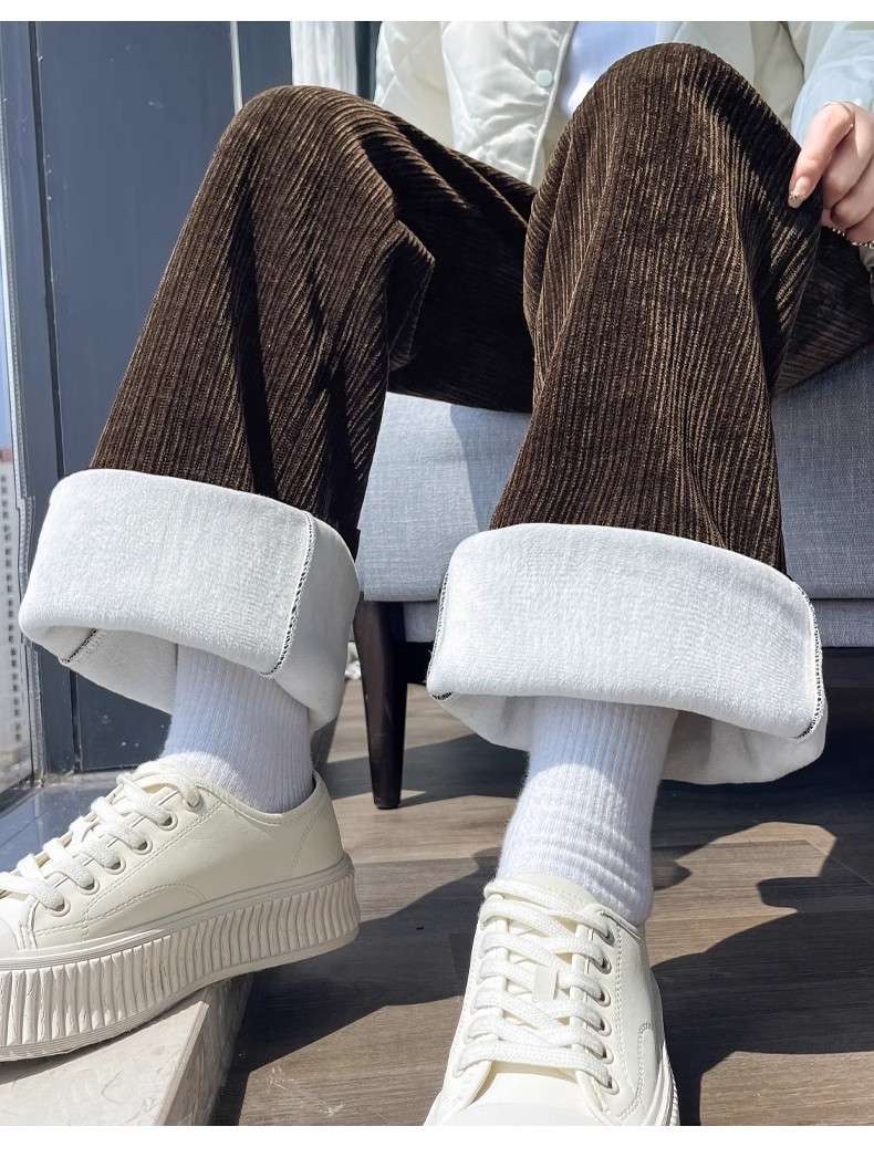ストレートパンツ リブ編み ゆったりスウェットパンツ