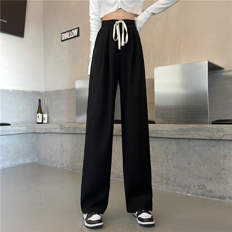 レディース ゴムウエスト ストレートパンツ 美脚 脚長効果