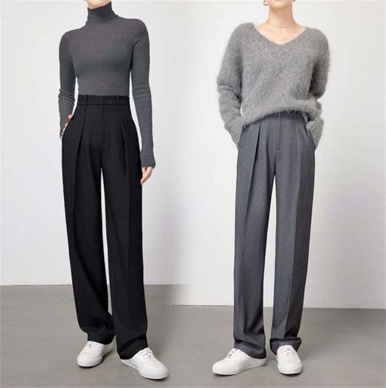 ハイウエストストレートパンツ上品スリムロング丈