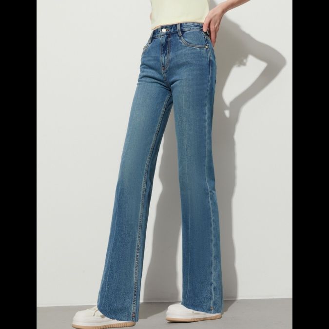 ストレートパンツ すっきりシルエット ハイウエストデニム