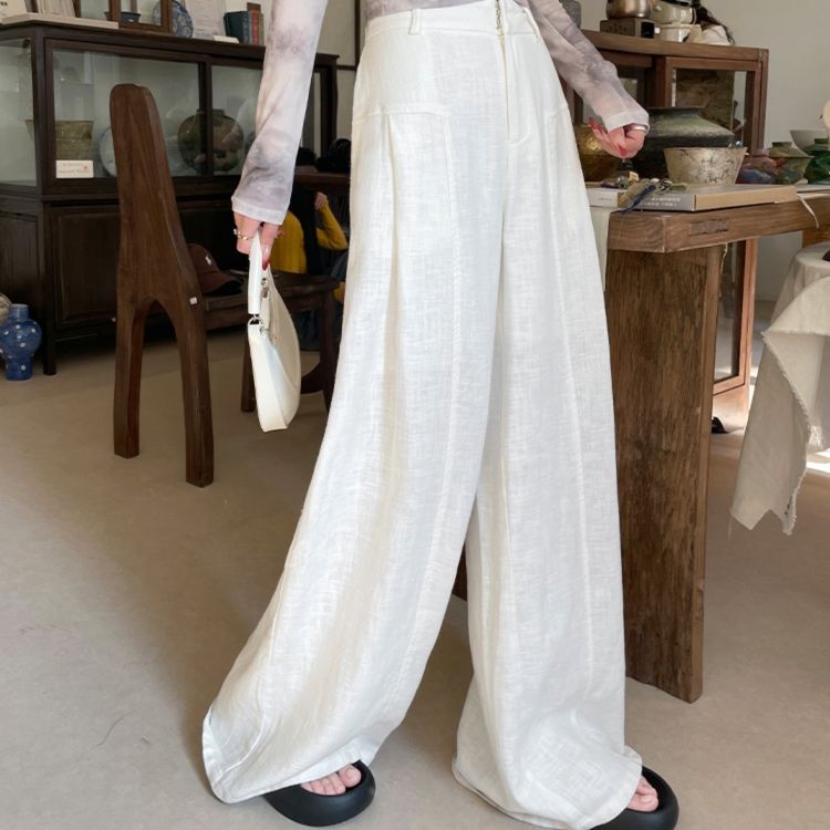 ストレートパンツ 風合い豊かな麻素材ワイドパンツ