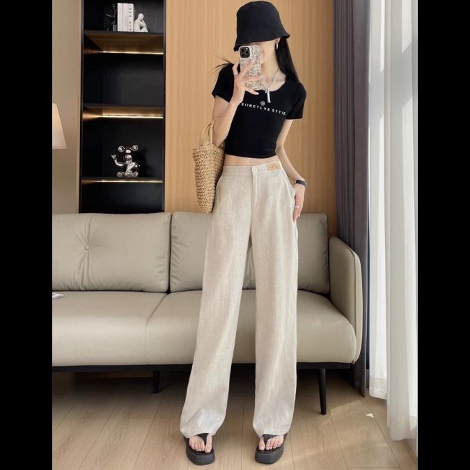 ストレートパンツ 涼やか麻素材のストレートパンツ
