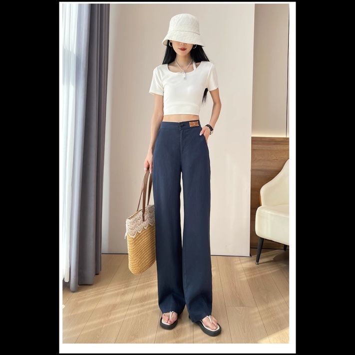 ストレートパンツ 涼やか麻素材のストレートパンツ