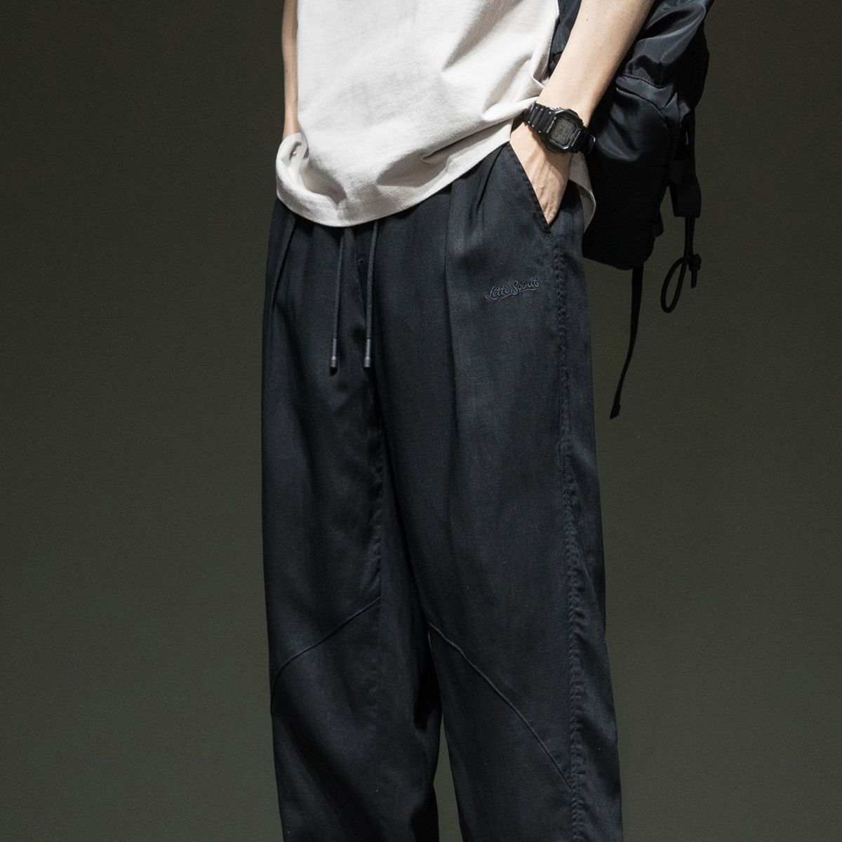 ストレートパンツ 麻混リラックスストレートパンツ