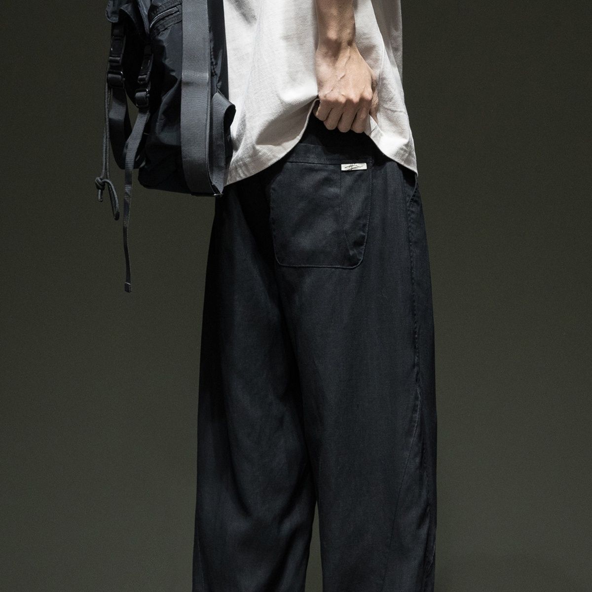 ストレートパンツ 麻混リラックスストレートパンツ