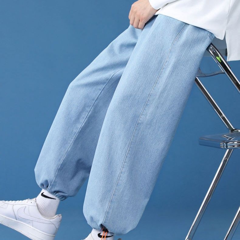 ストレートパンツ 裾絞りゆったりデニムパンツ