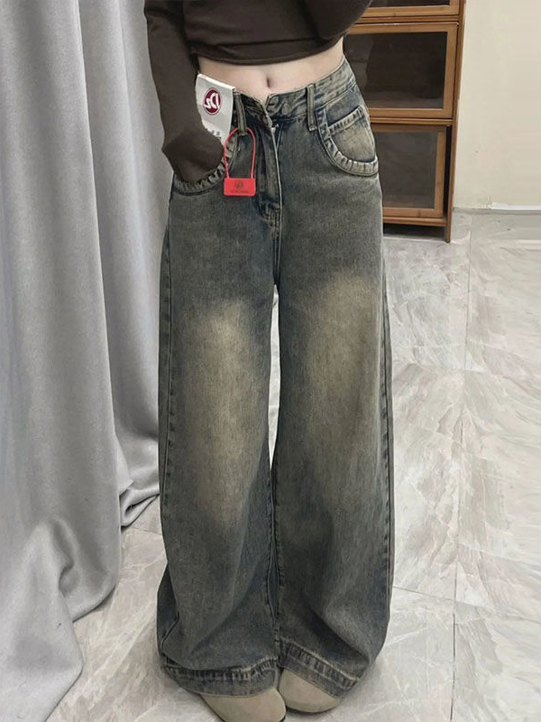 ストレートパンツ ヴィンテージ風ワイドストレートデニム