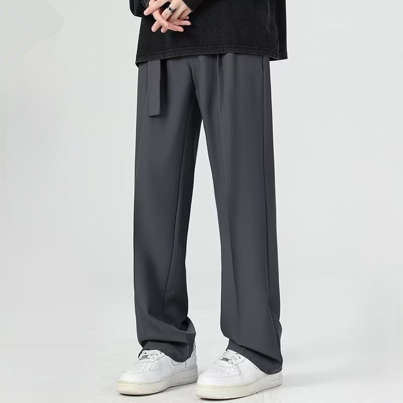 ストレートパンツ レトロスタイル ベルト付きストレートパンツ