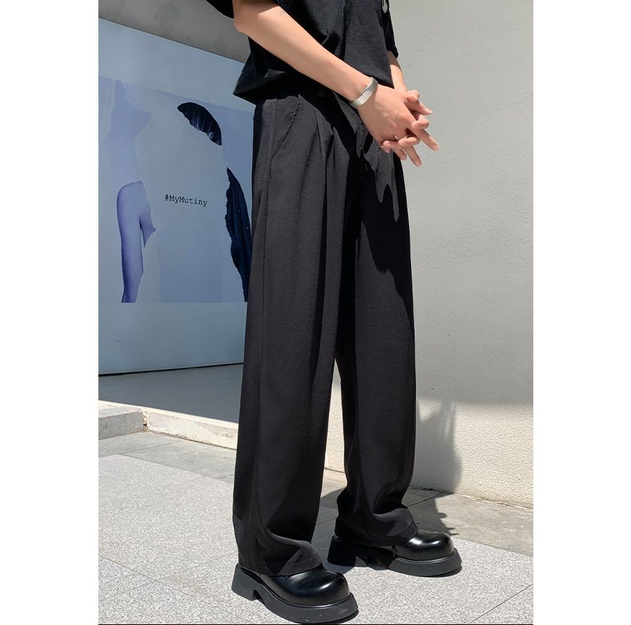 ストレートパンツ 上質感微喇叭シルエットストレートパンツ