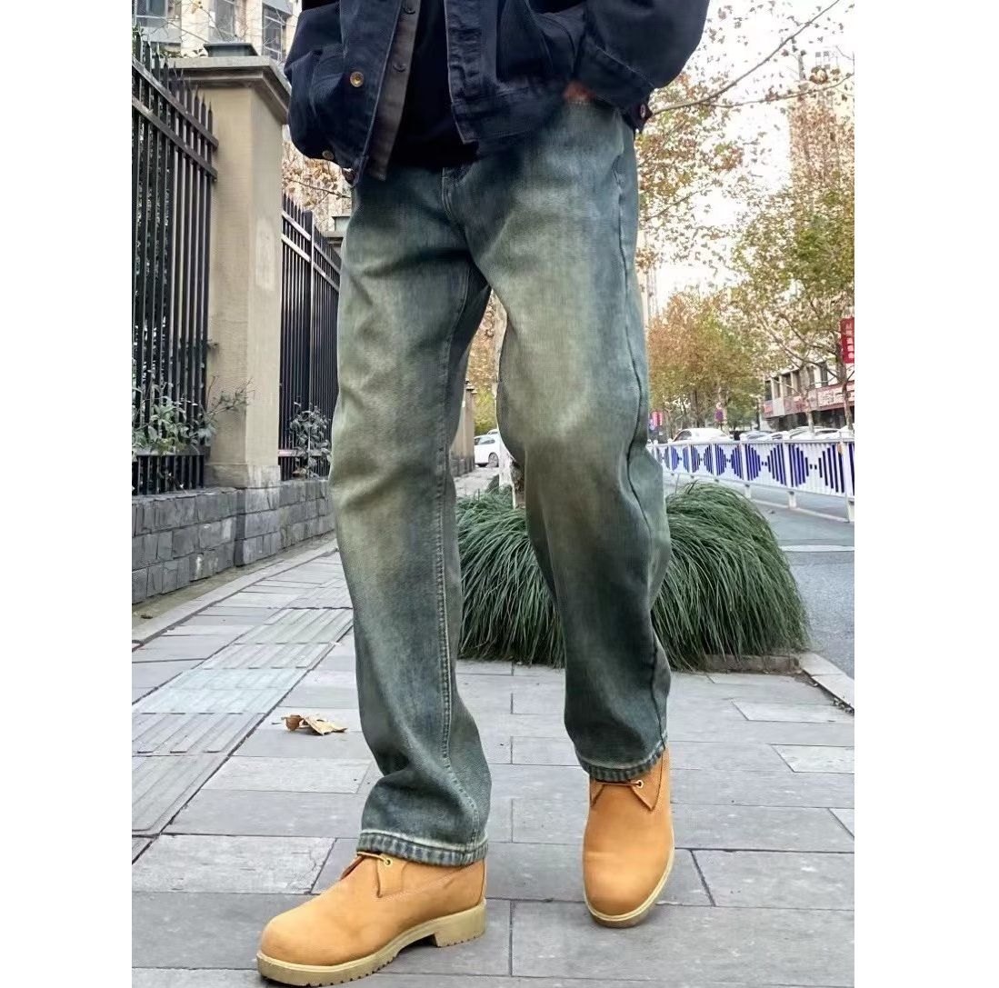 ストレートパンツ ヴィンテージ風ゆったりストレートデニム