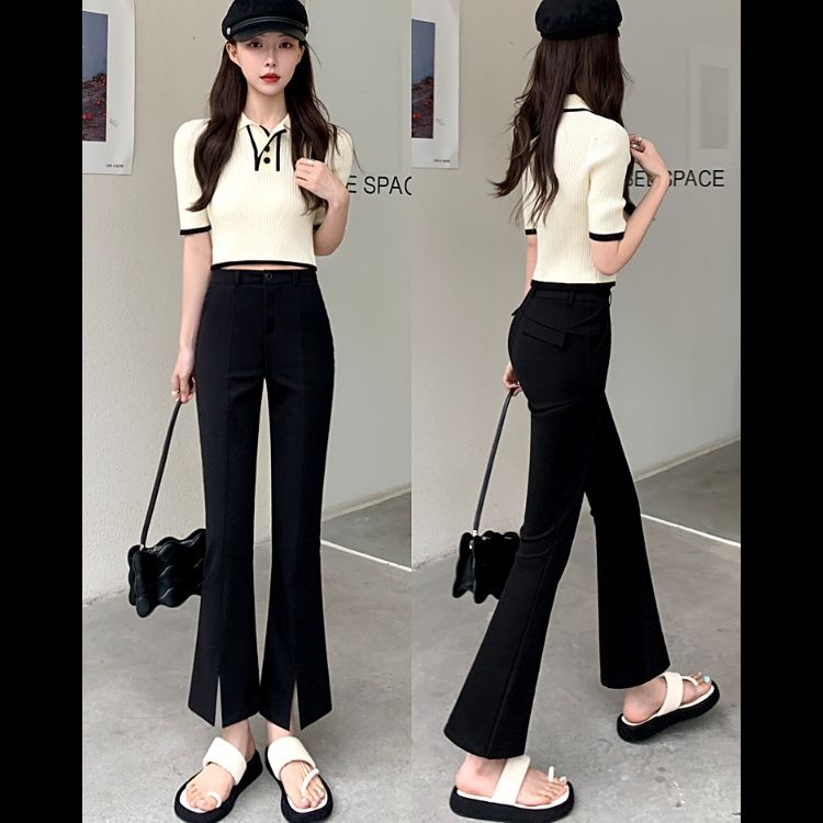 ストレートパンツ 美脚スリットストレートスラックス