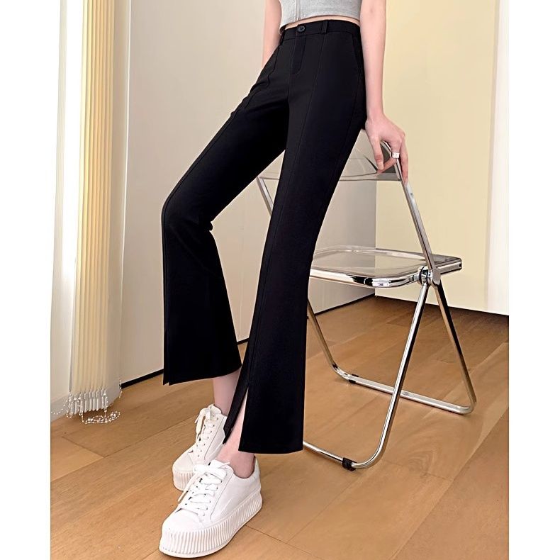 ストレートパンツ 美脚スリットストレートスラックス