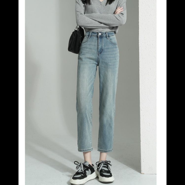 ストレートパンツ すっきりシルエット 九分丈デニム
