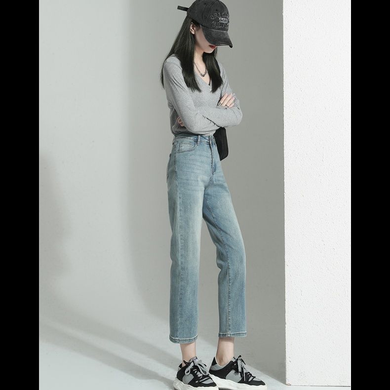 ストレートパンツ すっきりシルエット 九分丈デニム