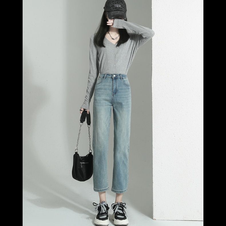 ストレートパンツ すっきりシルエット 九分丈デニム