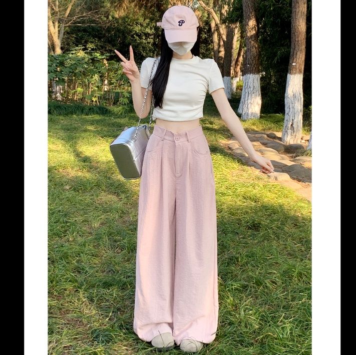 ストレートパンツ 麻混ワイドストレートスラックス