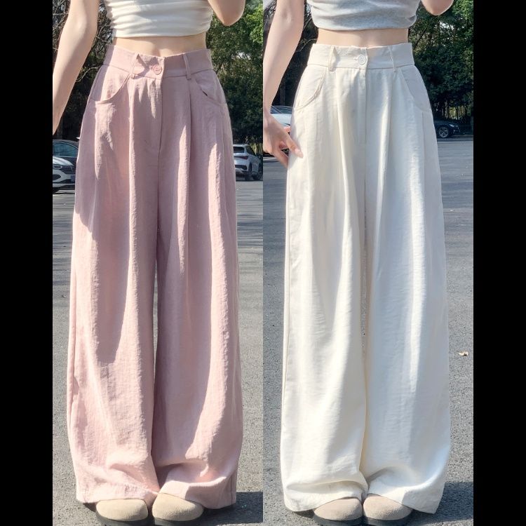 ストレートパンツ 麻混ワイドストレートスラックス
