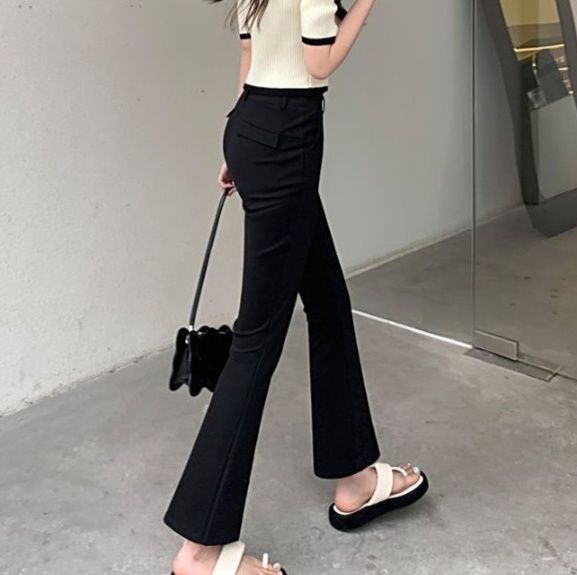 ストレートパンツ 美脚スリットストレートスラックス