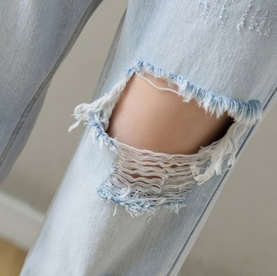 ストレートパンツ ヴィンテージ風ダメージ加工ストレートデニム