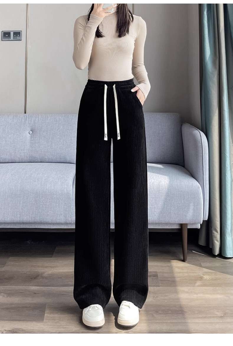 ストレートパンツ リブ編み ゆったりスウェットパンツ