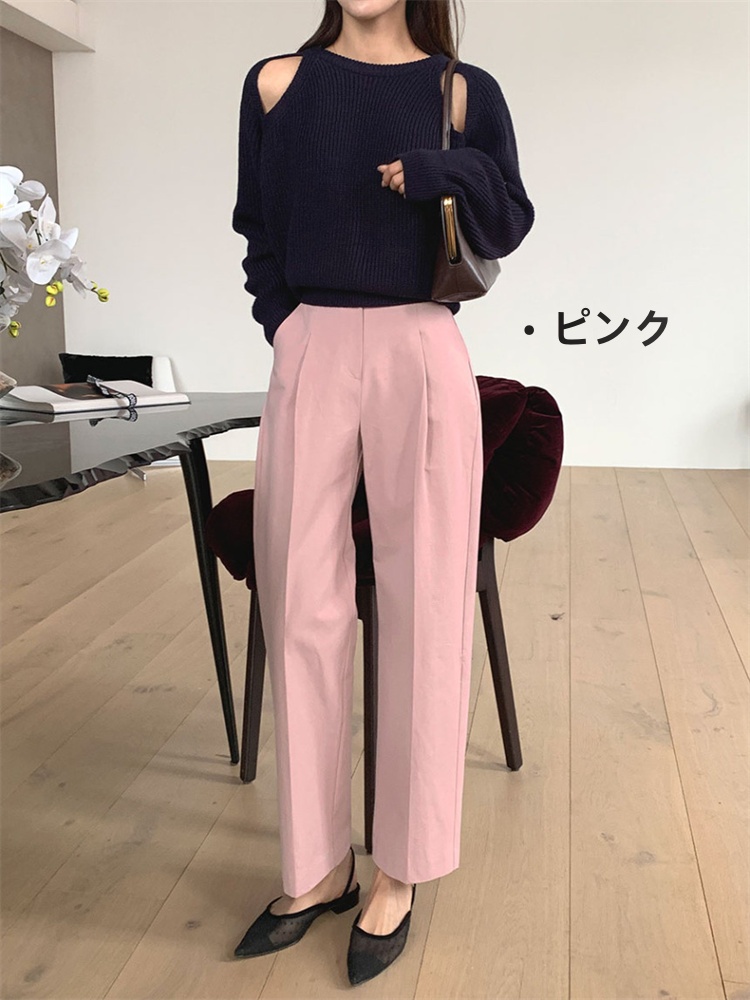 通勤対応ハイウエストストレートパンツ