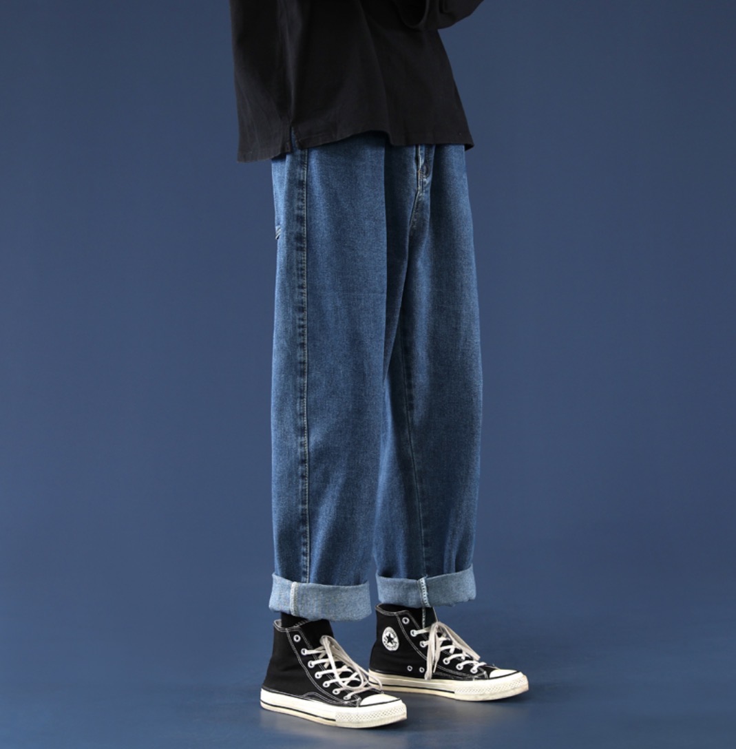 ストレートパンツ シンプルワイドストレートデニムパンツ