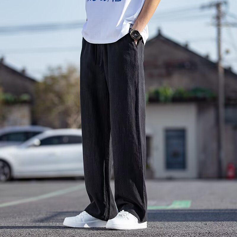 麻混紡素材 ゆったりストレートパンツ