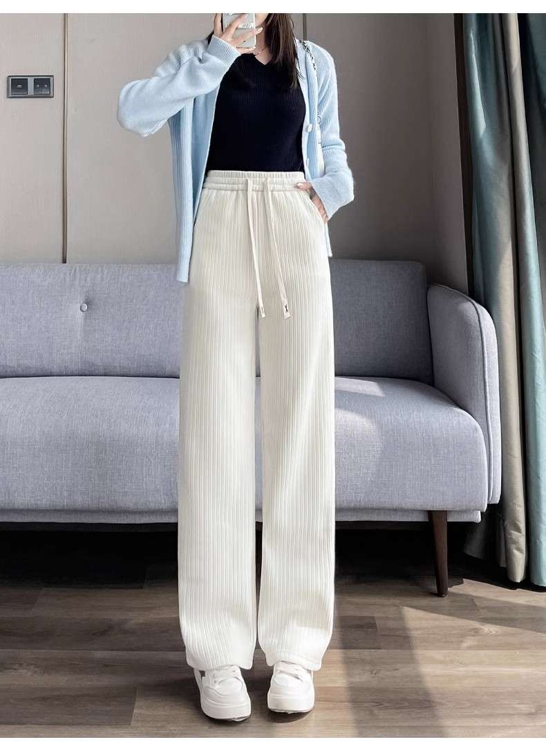 ストレートパンツ リブ編み ゆったりスウェットパンツ