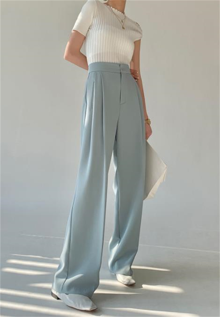ハイウエストストレートパンツ ゆったりドレープロング丈