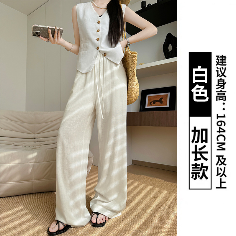 ストレートパンツ 上質リネン風ストレートパンツ