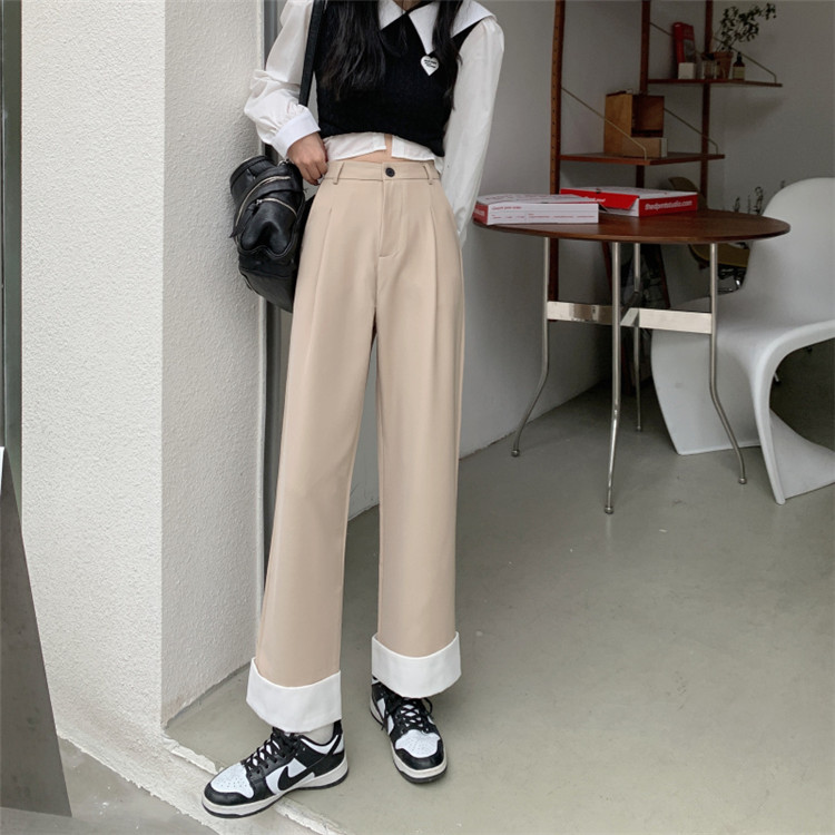 ストレートパンツ 秋の新作ハイウエストスリムスーツパンツ