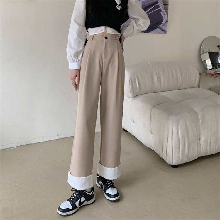 ストレートパンツ 秋の新作ハイウエストスリムスーツパンツ