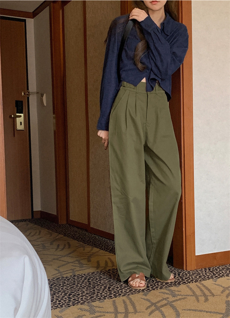 ハイウエスト ストレートパンツ オリーブグリーン
