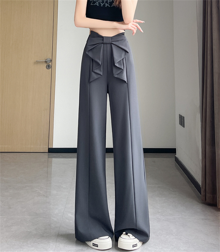 夏の大判リボン付きハイウエストストレートパンツ