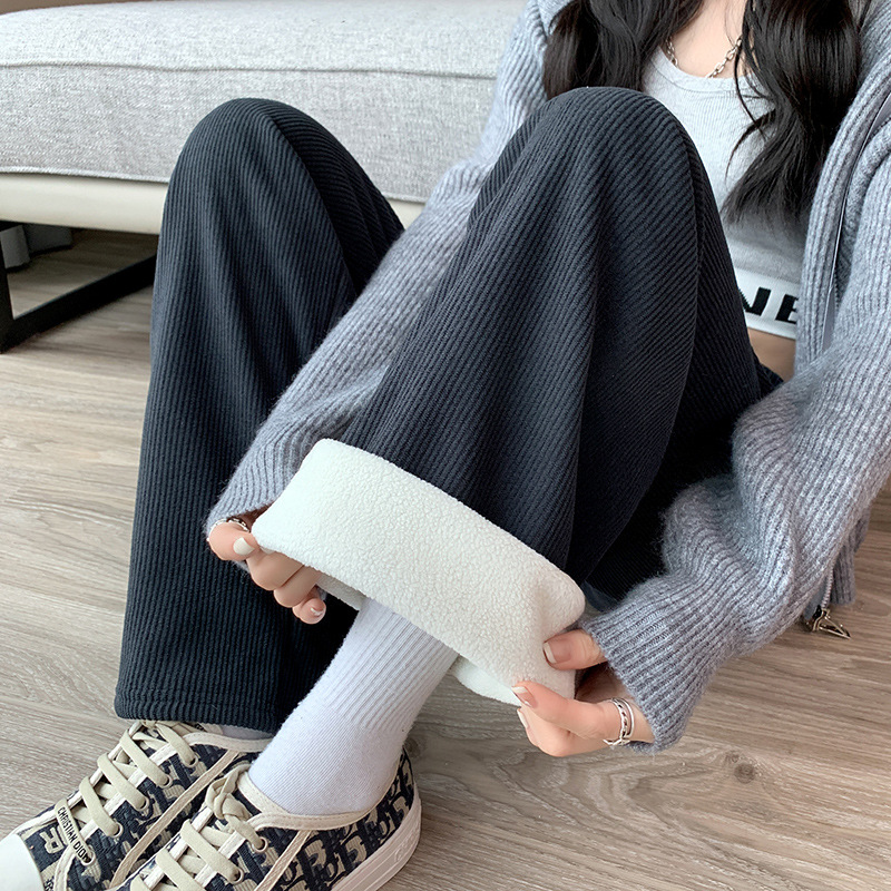 ストレートパンツ あったか起毛リブストレートパンツ