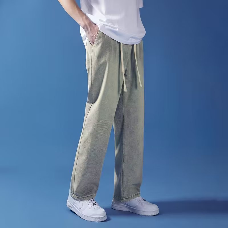 ストレートパンツ ワイドシルエット紐付きデニムパンツ