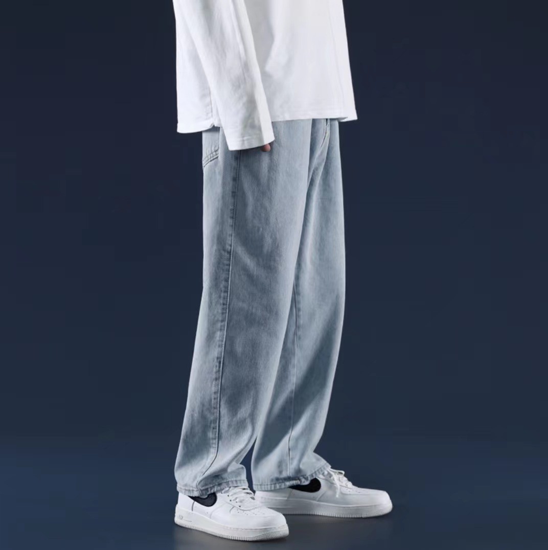 ストレートパンツ シンプルユニセックスワイドデニムパンツ