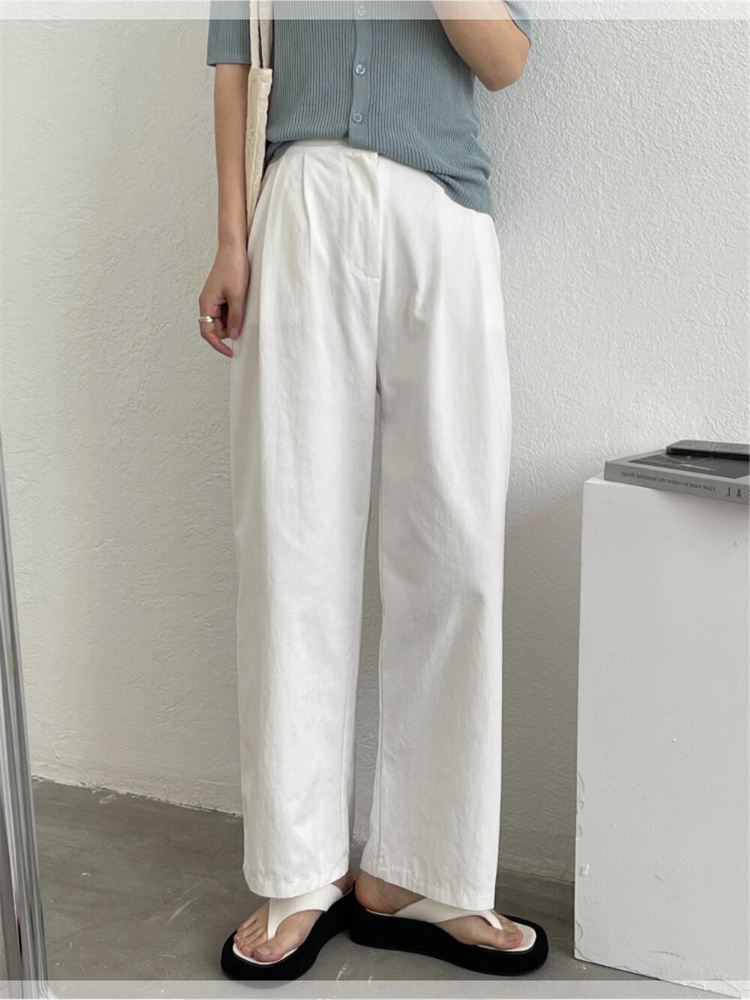 肌にやさしいコットン混ストレートパンツ